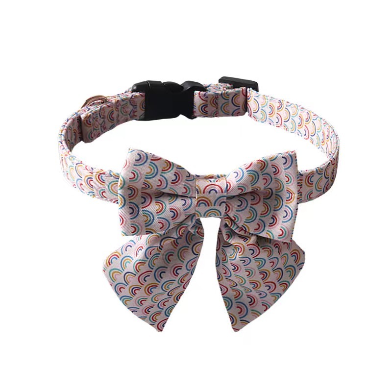 Pet Dog Collar  New Medium Small Luxury Rainbow Birthday Buckle Adjustable Bow Tie Pet Dog Collar