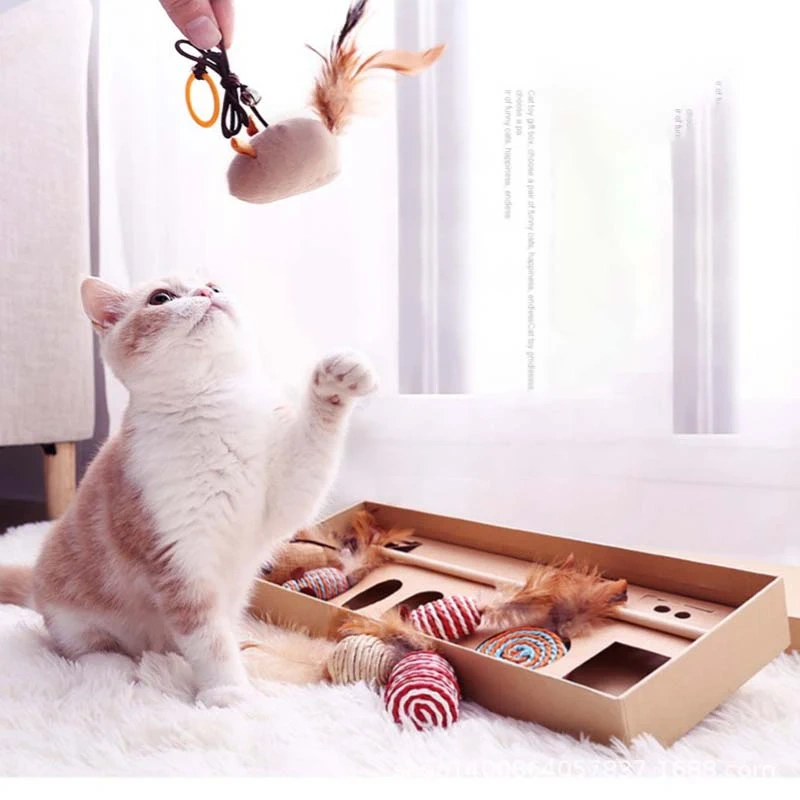 Wood Cat Toy Feather Set Interactive For Pets Fishing Rod Funny Mouse Paw Games Cute Linen Cats Stick Toys