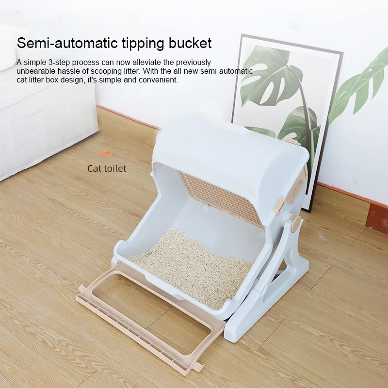 Wholesale Self Cleaning Flip Lid Cat Litter Box Large With Square Cleaning Box Semi-automatic Pet Cat Toilet