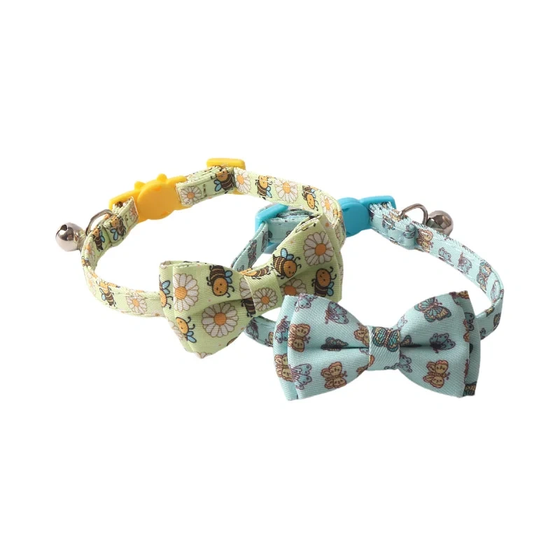 Amigo New Pet products Custom Printing animal series cat collar bowknot bandana with bell kitten collar