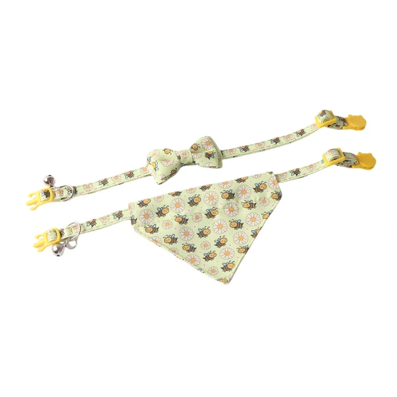 Amigo New Pet products Custom Printing animal series cat collar bowknot bandana with bell kitten collar