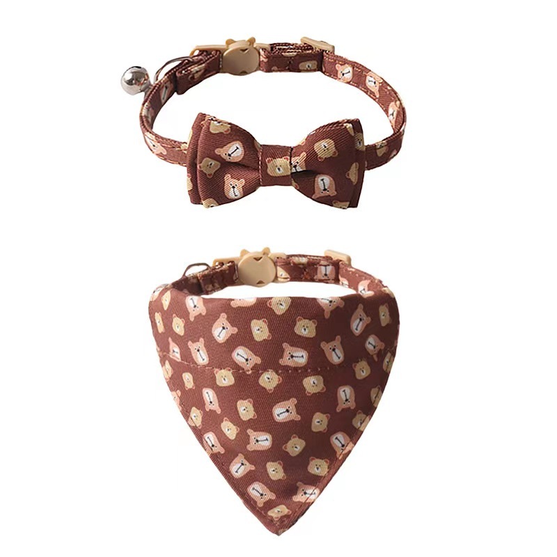 New Pet products Custom Printing animal series cat collar bowknot bandana with bell kitten collar