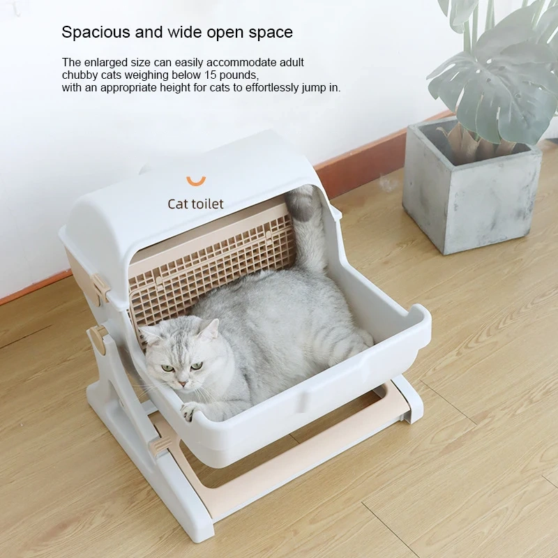 Wholesale Self Cleaning Flip Lid Cat Litter Box Large With Square Cleaning Box Semi-automatic Pet Cat Toilet