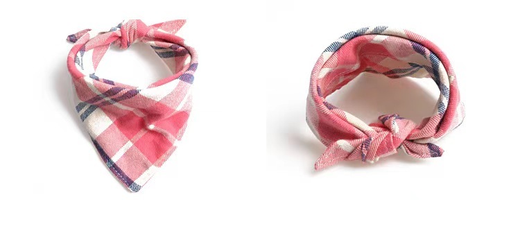 Pet collar plaid triangle towel double layer thickened cotton style