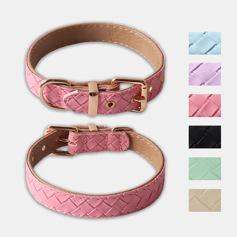 Weave PU soft dog collar and leash set solid stylish pet leads supplier pets products accessories hot