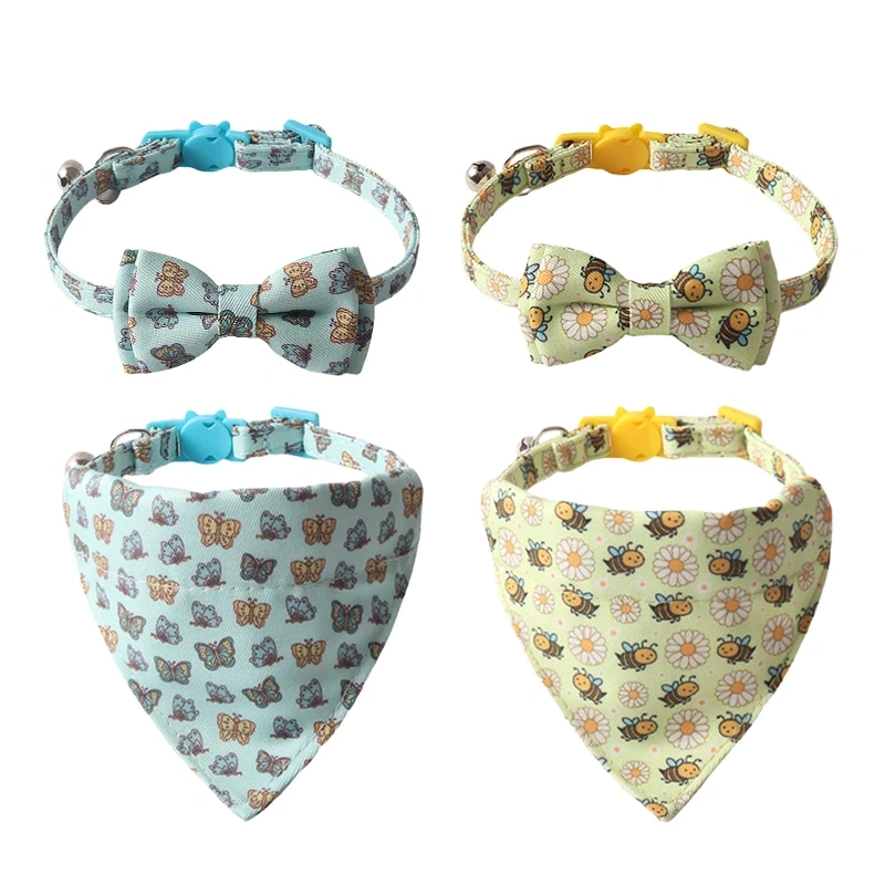 Amigo New Pet products Custom Printing animal series cat collar bowknot bandana with bell kitten collar