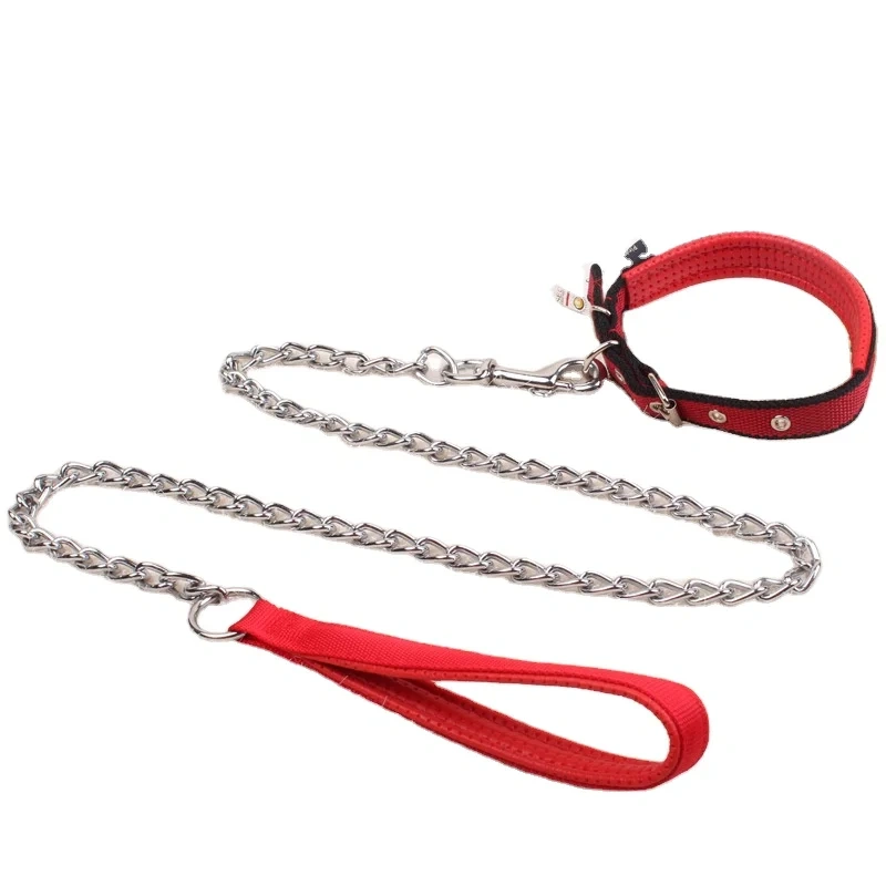 Pet metal dog chain collar leash for cats and dogs foam comfortable handle Outdoor dog leash sets can be customized