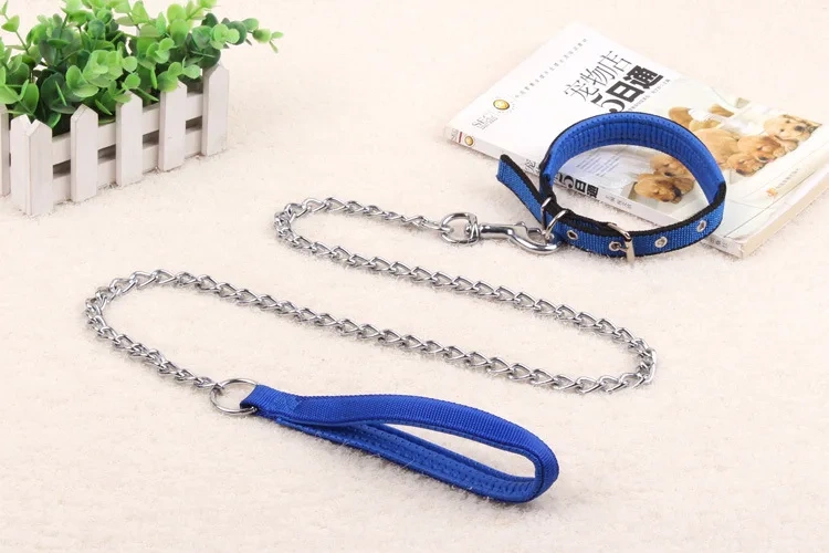 Pet metal dog chain collar leash for cats and dogs foam comfortable handle Outdoor dog leash sets can be customized