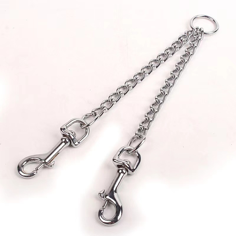 Pet metal leash dog iron chain one to two double-ended leash