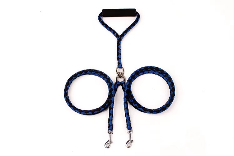 One-to-two double-headed pet double leash dog braided round rope dog chain