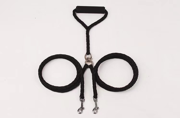 One-to-two double-headed pet double leash dog braided round rope dog chain