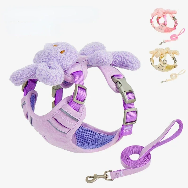 Cute Anti-breakaway Leash for Small To Medium Dogs Toy Design Chest Harness Cute Adjustable for Cats Bunny-shaped Pet Collar