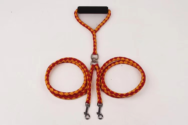 One-to-two double-headed pet double leash dog braided round rope dog chain