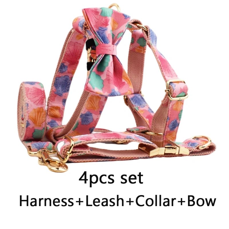 personalized dog collar harness custom logo accessories gold dog collar and leash Pink print cute pet