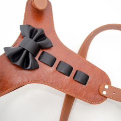 Genuine Leather Dog Harness Real Leather Dogs Training Vest With Cute Bowknot Adjustable Durable for Medium Large Pitbull