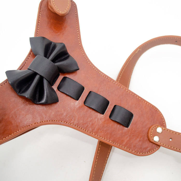 Genuine Leather Dog Harness Real Leather Dogs Training Vest With Cute Bowknot Adjustable Durable for Medium Large Pitbull
