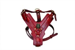 Genuine Leather Harness for Large Dogs, Genuine Leather Harnesses Pet Training Vest With Quick Control Handle.
