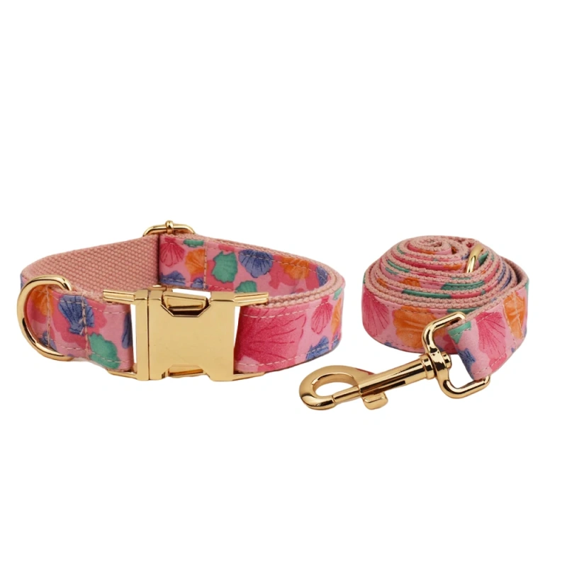 personalized dog collar harness custom logo accessories gold dog collar and leash Pink print cute pet
