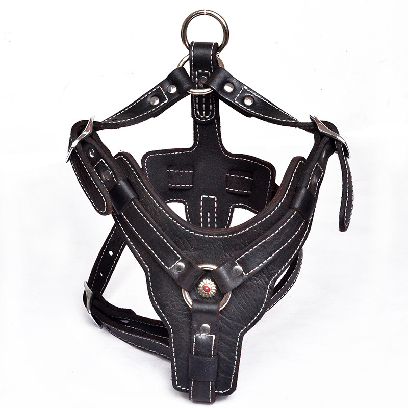 Genuine Leather Harness for Large Dogs, Genuine Leather Harnesses Pet Training Vest With Quick Control Handle.