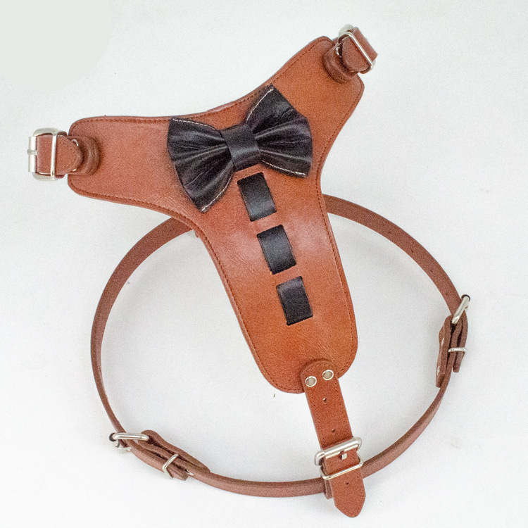 Genuine Leather Dog Harness Real Leather Dogs Training Vest With Cute Bowknot Adjustable Durable for Medium Large Pitbull