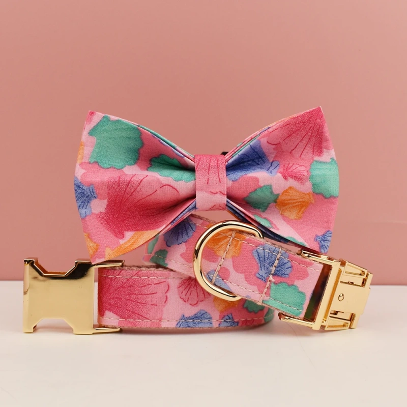 personalized dog collar harness custom logo accessories gold dog collar and leash Pink print cute pet