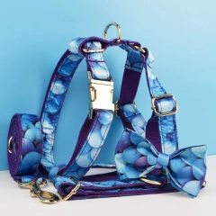 High Quality Pet Accessories Customized Designer Purple Personalized Cotton Dog Collar Leashes Printing Dog Harness  Animal 04