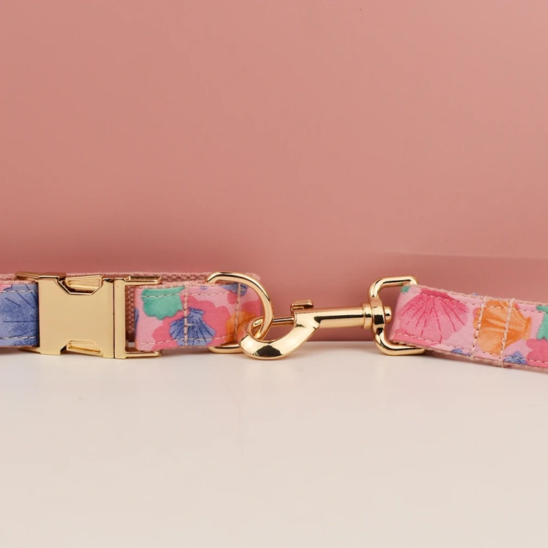 personalized dog collar harness custom logo accessories gold dog collar and leash Pink print cute pet