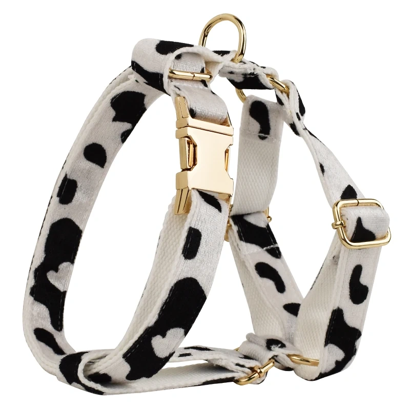New Arrival Customized Designer Logo Gray lattice  on  Soft Cotton Dog Collar Leashes Harness Poo Bag Holder Bow  Set Animal 06