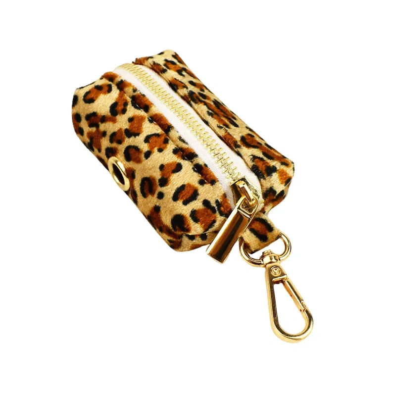 New Arrival Customized Designer Logo Leopard Print on Brown Base Soft Cotton Dog Collar Leashes Harness Poo Bag Holder Animal 01