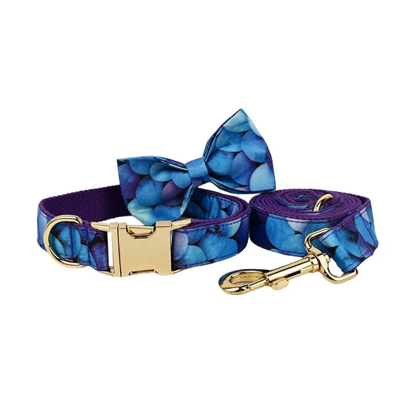 High Quality Pet Accessories Customized Designer Purple Personalized Cotton Dog Collar Leashes Printing Dog Harness  Animal 04