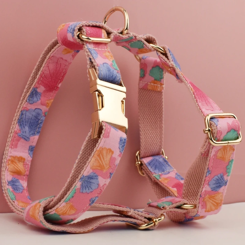 personalized dog collar harness custom logo accessories gold dog collar and leash Pink print cute pet