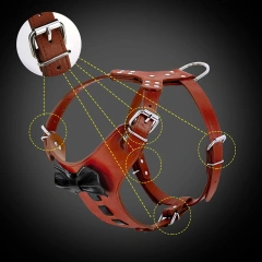 Genuine Leather Dog Harness Real Leather Dogs Training Vest With Cute Bowknot Adjustable Durable for Medium Large Pitbull
