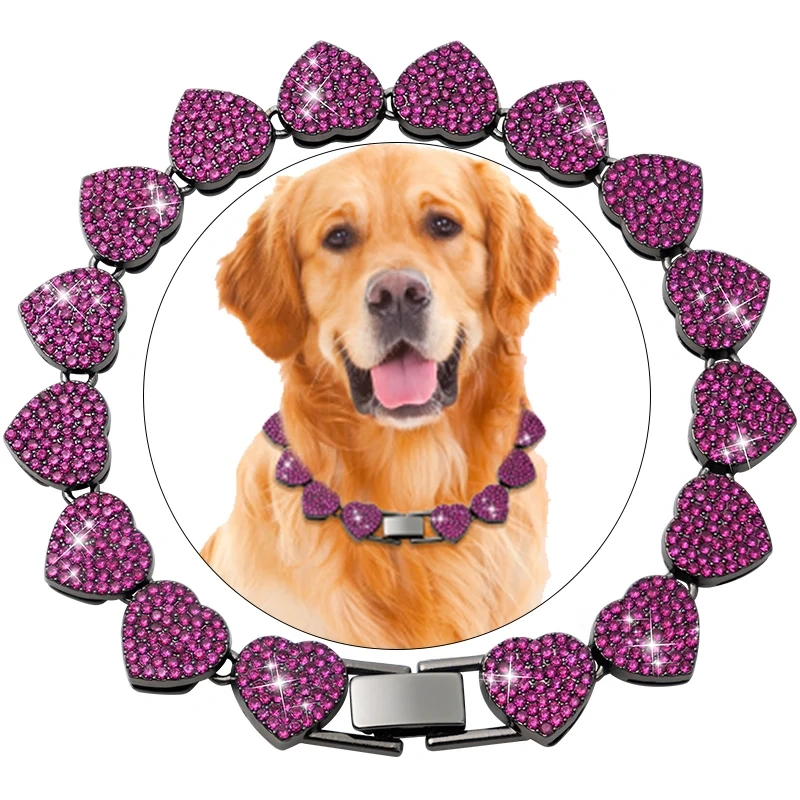 Luxury Heart Diamond Dog Chain Collar 13MM Bling Jewelry Cuban Gold Chains for Dogs and Cats Necklace