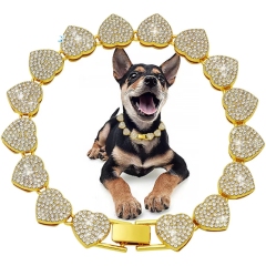 Luxury Heart Diamond Dog Chain Collar 13MM Bling Jewelry Cuban Gold Chains for Dogs and Cats Necklace