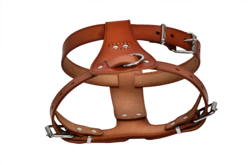 Genuine Leather Dog Harness,Real Leather Dogs Walking Training Vest Adjustable Straps  for Medium and  Large dogs
