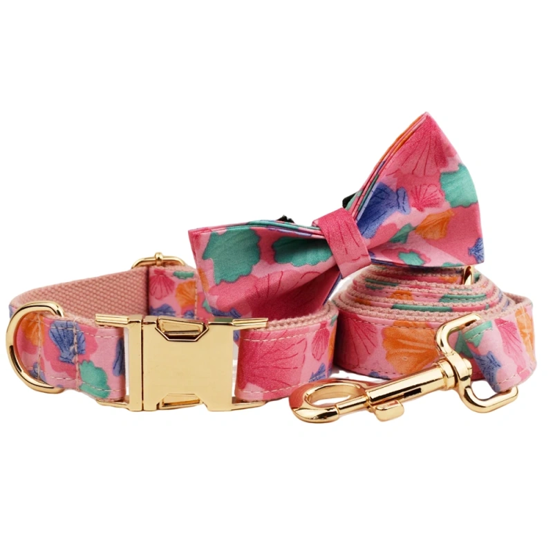 personalized dog collar harness custom logo accessories gold dog collar and leash Pink print cute pet