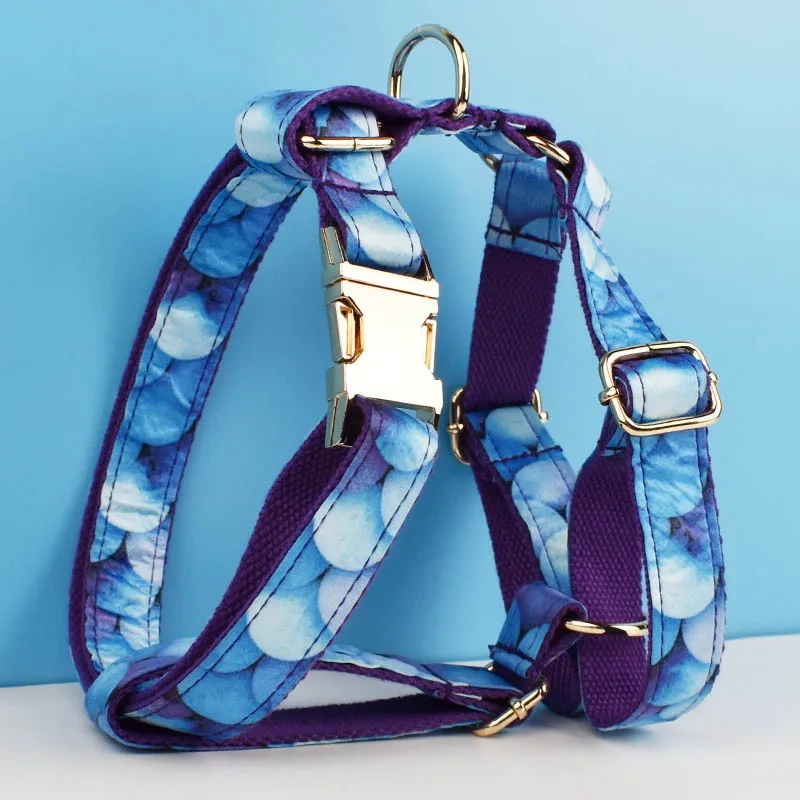 High Quality Pet Accessories Customized Designer Purple Personalized Cotton Dog Collar Leashes Printing Dog Harness  Animal 04