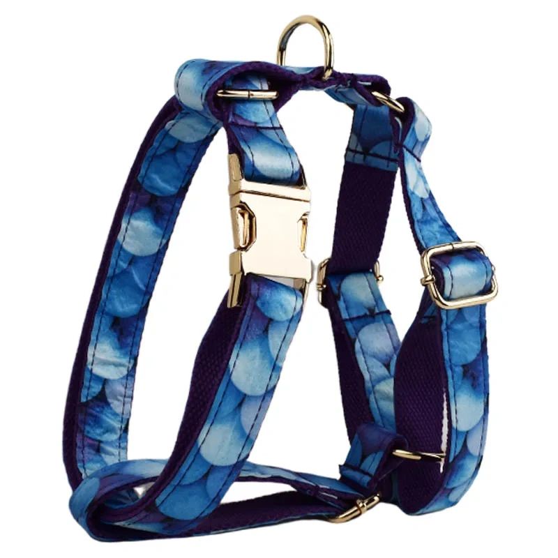 High Quality Pet Accessories Customized Designer Purple Personalized Cotton Dog Collar Leashes Printing Dog Harness  Animal 04