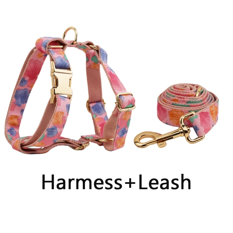 personalized dog collar harness custom logo accessories gold dog collar and leash Pink print cute pet