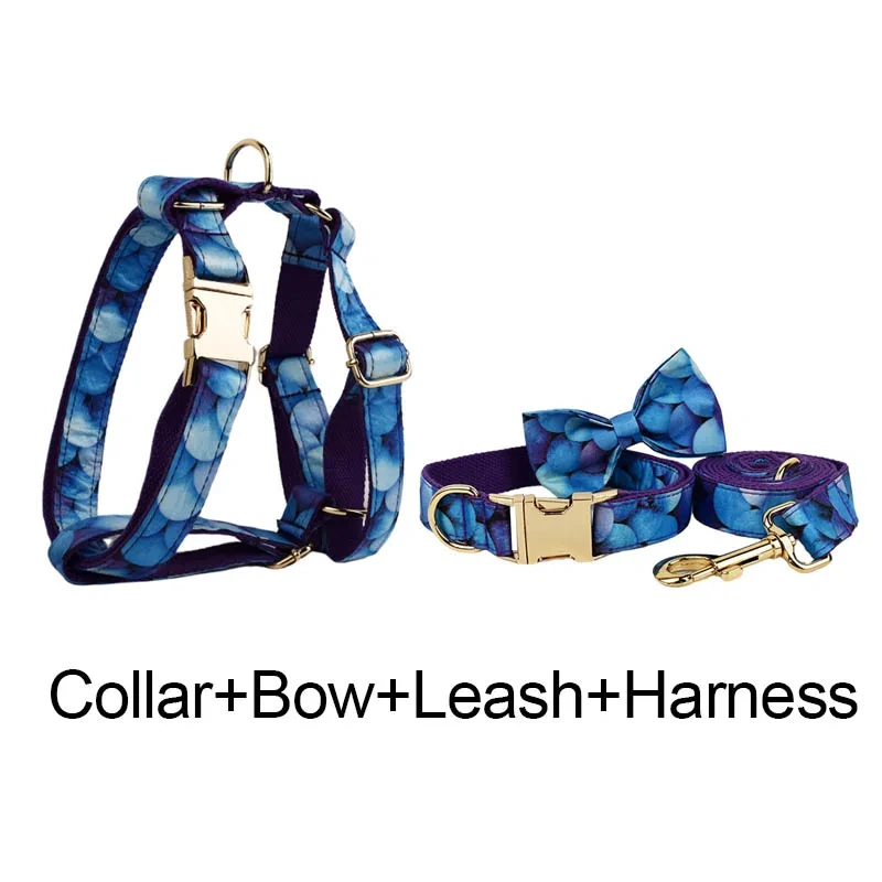 High Quality Pet Accessories Customized Designer Purple Personalized Cotton Dog Collar Leashes Printing Dog Harness  Animal 04