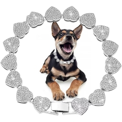 Luxury Heart Diamond Dog Chain Collar 13MM Bling Jewelry Cuban Gold Chains for Dogs and Cats Necklace