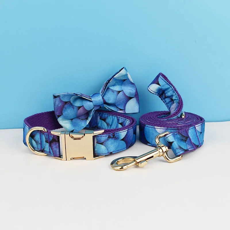 High Quality Pet Accessories Customized Designer Purple Personalized Cotton Dog Collar Leashes Printing Dog Harness  Animal 04