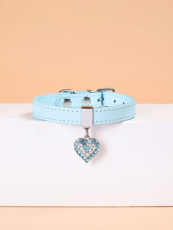 1pc cute Rhinestone Heart Leather Pet Collar for Dogs and Cats Stylish and Durable