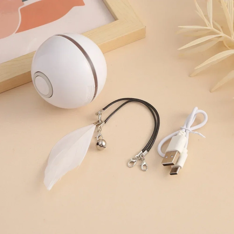 Automatic Cat Interactive Ball Smart Cat Catnip Toys with Feather Bell USB Rechargeable Self Rotating Led Pet Toy for Kitten