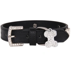 Cats Dogs Collar Leather Adjustable Decoration Bling Dog Bone Pendant Necklace Pet Collar with Rhinestones Pet Accessories Stuff