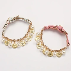 Luxury Pet Dog Pearls Collar and Leash Pearls Puppy Necklace Leather Pearl Leash with Crystal Rhinestone  Small Dog Accessories