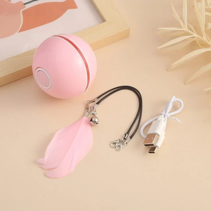 Automatic Cat Interactive Ball Smart Cat Catnip Toys with Feather Bell USB Rechargeable Self Rotating Led Pet Toy for Kitten