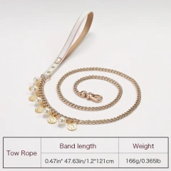 Luxury Pet Dog Pearls Collar and Leash Pearls Puppy Necklace Leather Pearl Leash with Crystal Rhinestone  Small Dog Accessories
