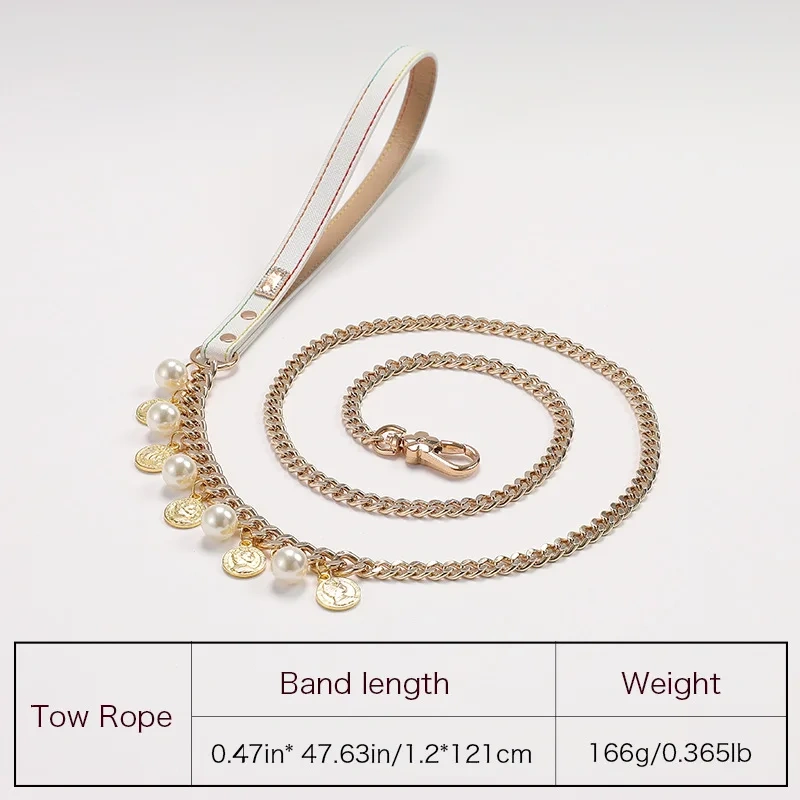 Luxury Pet Dog Pearls Collar and Leash Pearls Puppy Necklace Leather Pearl Leash with Crystal Rhinestone  Small Dog Accessories