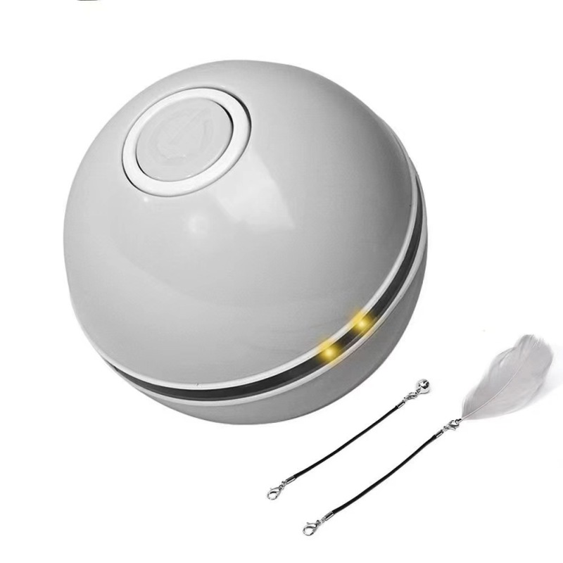 Automatic Cat Interactive Ball Smart Cat Catnip Toys with Feather Bell USB Rechargeable Self Rotating Led Pet Toy for Kitten